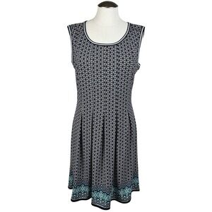 Max Studio Womens Dress Large Blue‎ White Geometric Print Sleeveless Lined Dress